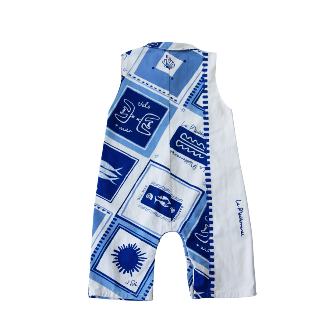 Cotton Sleeveless Boiler Suit - Azure