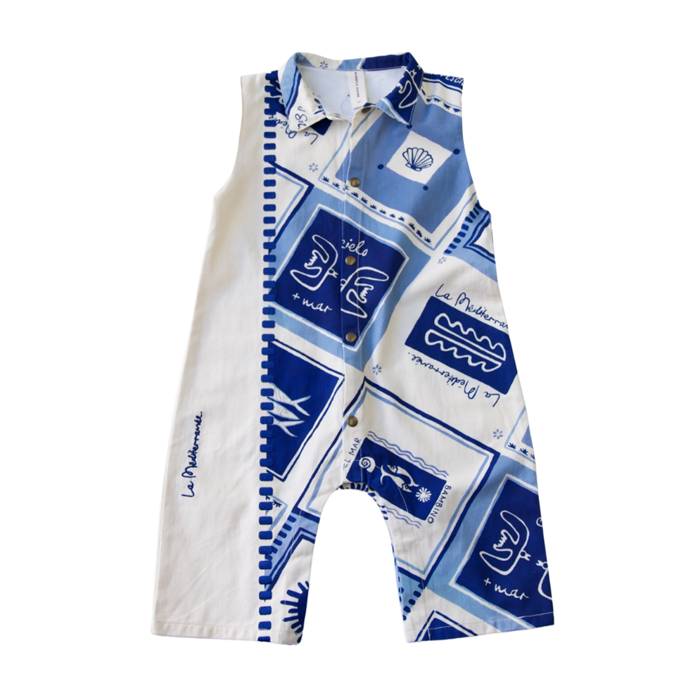 Cotton Sleeveless Boiler Suit - Azure