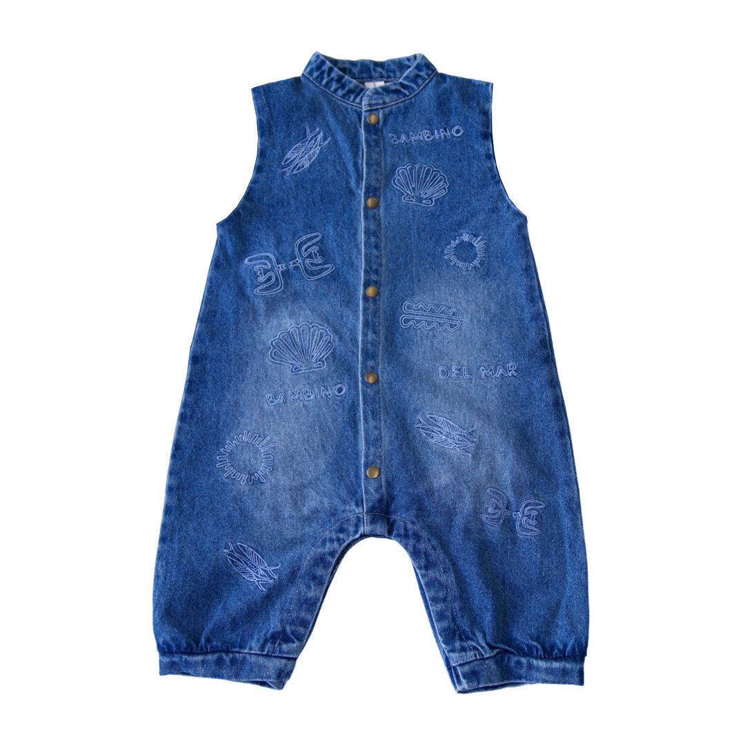 Sleeveless Denim Boiler Suit - Azure