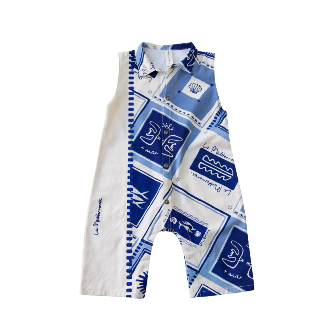 Cotton Sleeveless Boiler Suit - Azure